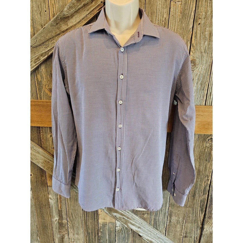 LC waiKIKI formal purple check long sleeve button up slim fit L ^
